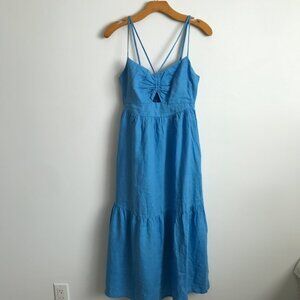 Mango Linen Dress Blue A Line Midi With Pockets Womens 4